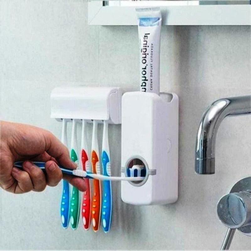 Dispenser de pasta de dente e suporte de escova para uso no banheiro - Dinamo Store